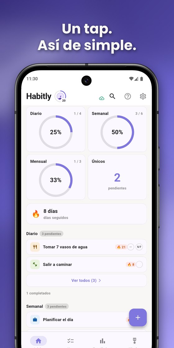 Pantalla principal de Habitly con los hábitos del día y la racha