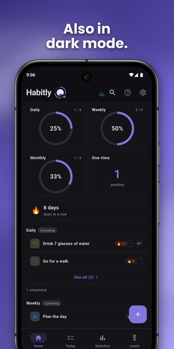 Habitly in dark mode